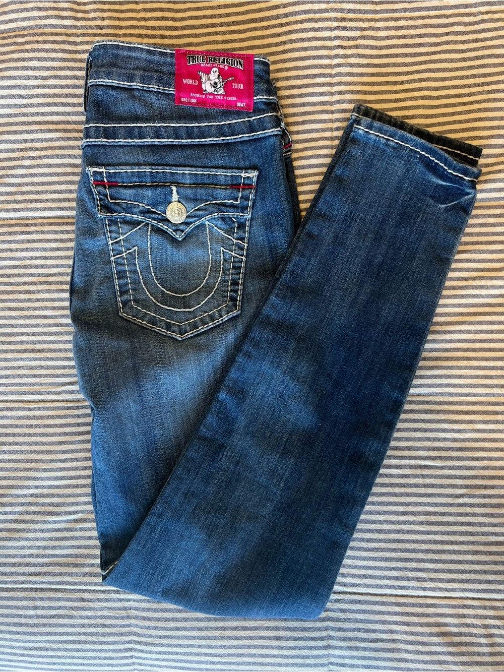True Religion Y2K Skinny Jeans Pink Stitching - Picture 2 of 5